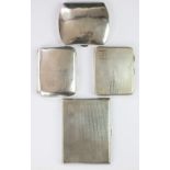 A collection of four silver cigarette cases, Birmingham 1932, Birmingham 1909,