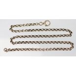 A yellow metal belcher link chain with bolt ring clasp, length 52cm, weight 14.