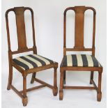 A set of four Edwardian limed oak dining chairs,