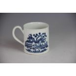 A Worcester porcelain coffee can circa 1765, printed in underglaze blue with The Plantation Print,