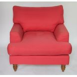 A pair of modern pink upholstered salon easy chairs, on turned legs, from Sofa.