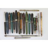 A collection of fountain pens and other pens, to include a Watermans Fountain pen with 14K nib,