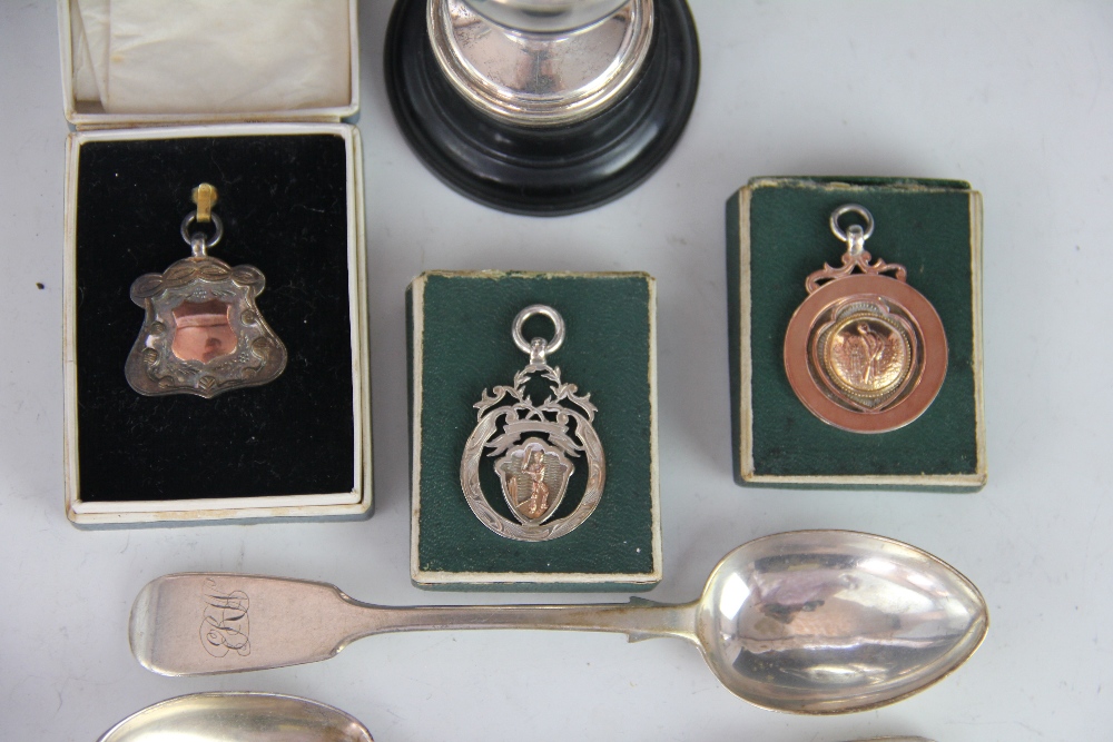 Three assorted silver and gilt medallions including cricket examples, assorted small silver spoons, - Image 2 of 2