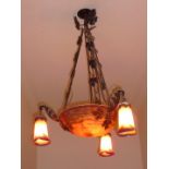 An early 20th century pate-de-verre glass ceiling light in the manner of Muller Freres Luneville,