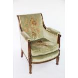 An early 20th century French carved walnut salon chair, of Louis XVI style,