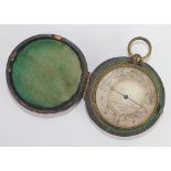 A late 19th century lacquered brass pocket barometer,