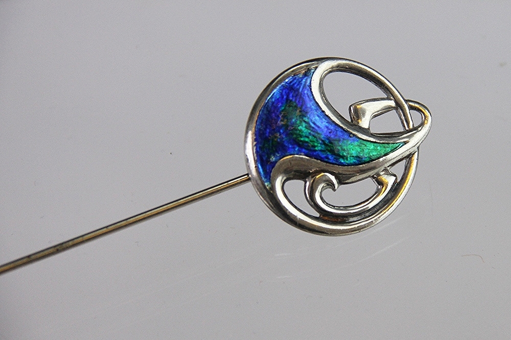 A Charles Horner silver and enamelled hat pin, Chester 1909,