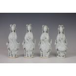 Four Chinese porcelain blanc de chine figures of Guan Yin,