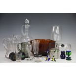 A collection of glassware, to include a ewer and stopper 31cm high,