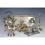 A collection of silver plated wares, to include a cocktail shaker,