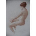 Murray B Blades RBSA, pair of pastels, Study of a seated female nude holding a mirror,