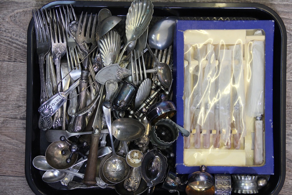 A large collection of silver plate to include a pair of candlesticks and assorted cutlery, - Image 2 of 3