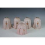 A set of four opaque glass light shades, painted with roses, 14cm,