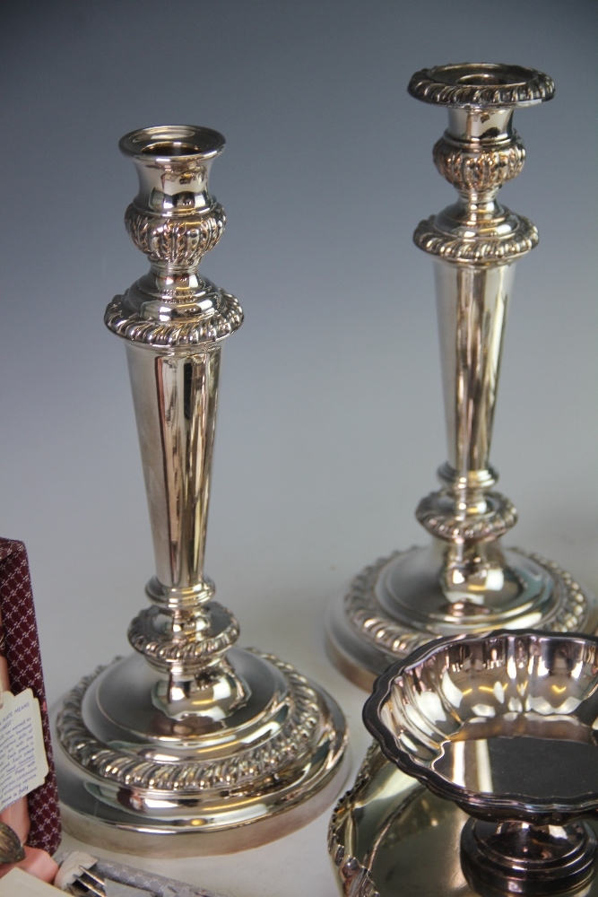 A large collection of silver plate to include a pair of candlesticks and assorted cutlery, - Image 3 of 3