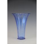 A Stevens and Williams Stourbridge blue and clear glass ripple trumpet vase,