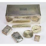 A silver rectangular cigarette box, William Adams Ltd, Birmingham 1932,