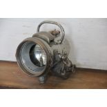 A pre-war Powell and Hamner acetylene motoring head lamp, nickel plated,