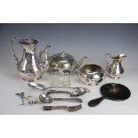 A collection of silver plate to include; a four piece tea service,