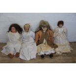 Four assorted wax head and composite dolls,