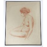 Murray B Blades RBSA, sepia pastel, Study of a seated female nude, 35cm x 27cm - framed,