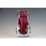 A large contemporary glass vase by Adam Aaronson vase, the ruby body encased in clear glass, signed,
