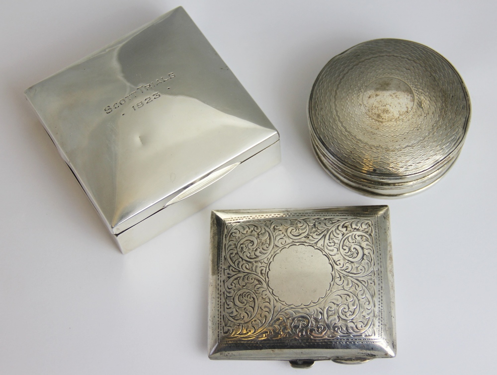 A silver presentation, cigarette case engraved 'Scott Trials 1923',