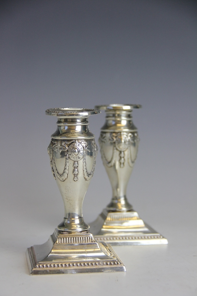 A pair of Edwardian silver candlesticks, Sheffield 1904, - Image 2 of 2