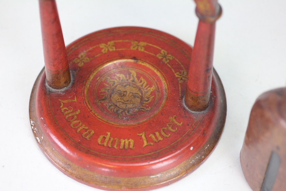 A pocket watch stand, 19th century, red painted and gilt decorated, - Bild 2 aus 2