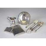 A selection of silver to include a silver Edward VII milk jug, S&Co Birmingham 1901,