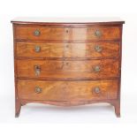 A George III mahogany bow front chest, of four graduated long drawers, on bracket feet,