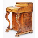 A Victorian burr walnut piano top Davenport, with sprung stationery box,