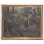 English School, 20th century, oil on board, A cock and a hen pheasant in woodland,