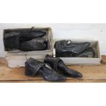 A collection of four pairs of American Mayer Martha Washington black leather Lady's shoes/boots,