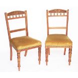 A set of six late Victorian walnut dining chairs, with golden upholstery,