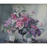 Thomas G Hill, oil on canvas, Still life of flowers in a vase, signed and dated 72, 62cm x 74.