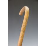 A World War I Austrian walking stick, carved with Edelweiss,