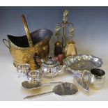 A three piece Art Deco silver backed dressing table set,