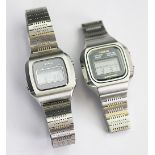 A Casio Casiotron digital wristwatch, S-14 X-1S in stainless steel, numbered 64108,