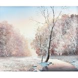 Brian D Horswell, oil on canvas, winter forest scene, signed lower left, 49cm x 59cm - framed,