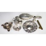 A collection of silver, to include; a silver condiment set Samuel Walton Smith Birmingham 1896,