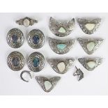 A quantity of brooches and brooch/pendants set with opal triplets, doublets and natural opals,
