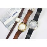 Three wristwatches, to include; a lady's Tissot with paperwork, an Avia wristwatch and a Rodani,