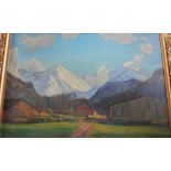 Continental School early 20th century Swedish sun tipped mountainous view oil on board signed