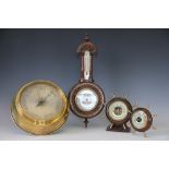 A brass bulk head style barometer, with silvered dial (modern mechanism), 27cm,