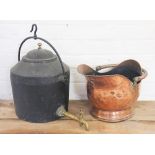 A cast iron and brass navvy type kettle, by C Clark & Co, 5 Gallon,