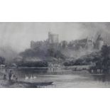 David Law (1831-1902) etching Windsor Castle from across the River Thames,