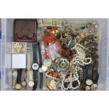 A quantity of assorted jewellery and costume jewellery, to include; brooches, bangles, beads,