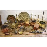 A quantity of brass and metal wares, to include; candlesticks, lamp bases,