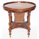 A Victorian inlaid mahogany oval work table, oval top with serpentine gallery, silks box,