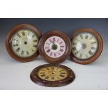 A late 19th century Postman's clock, with pink and white enamel dial, 28cm diam,